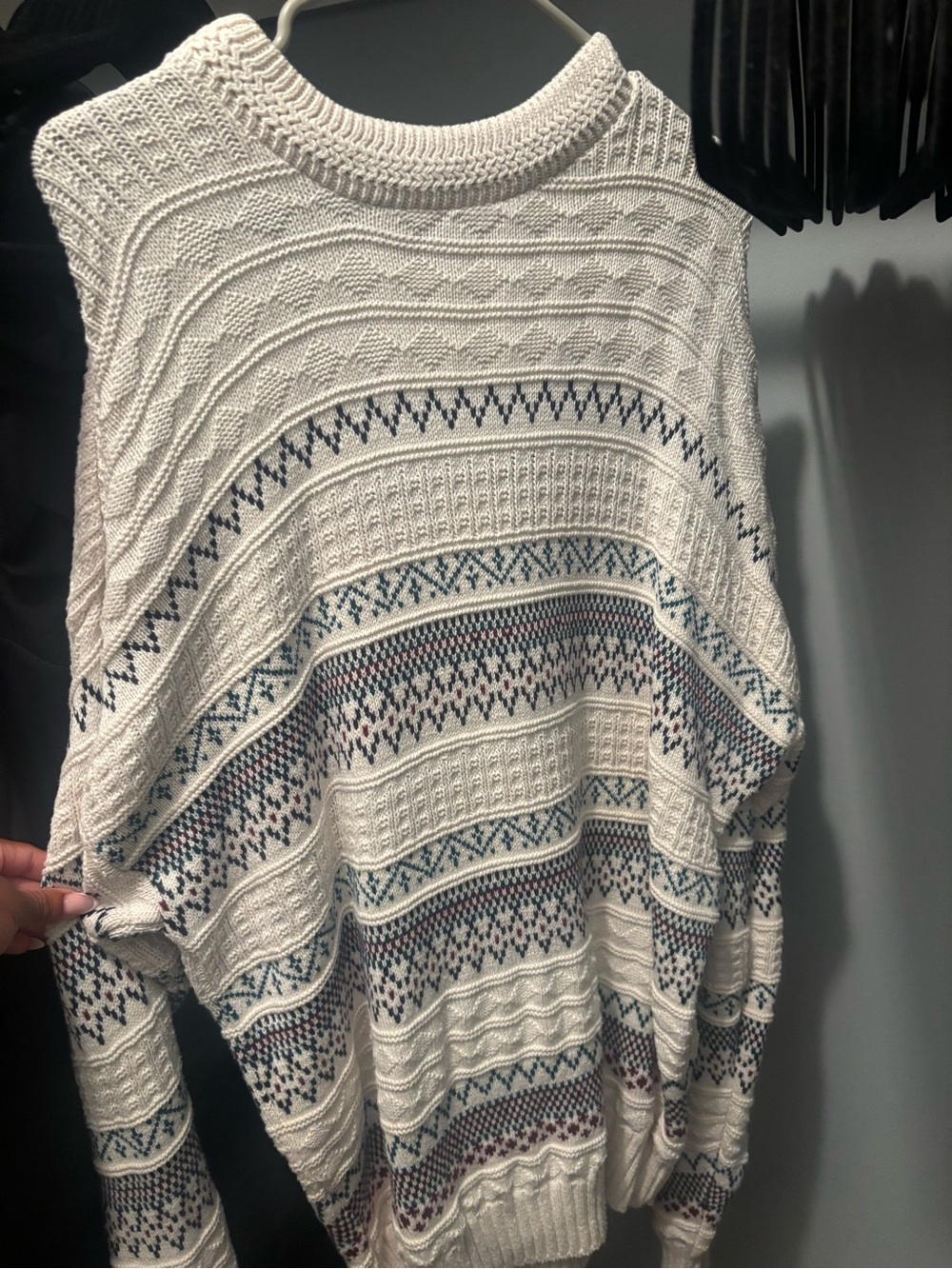 JS Collections OVERSIZED Cream Knit Sweater with Navy and Burgundy Accents